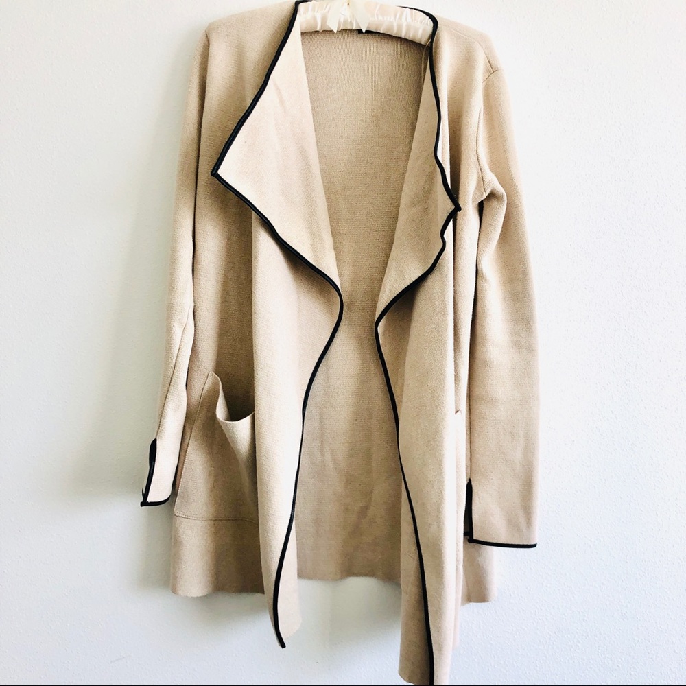 Zara Beige Faux leather Trim Cardigan